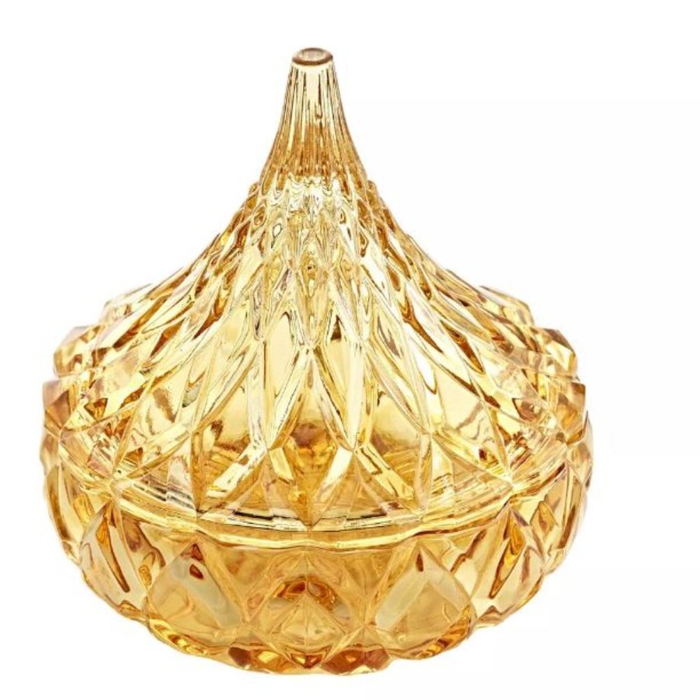 Hershey’s Kisses Crystal Covered Candy Dish Gold Godinger 5" Iridescent Glass